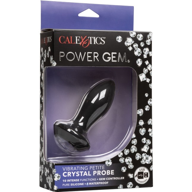 Черная анальная вибропробка с кристаллом Vibrating Petite Crystal Probe - 9,5 см - Power Gem. Фотография 7.