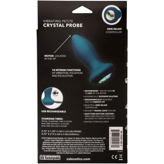 Бирюзовая анальная вибропробка с кристаллом Vibrating Petite Crystal Probe - 9,5 см - Power Gem. Фотография 6.