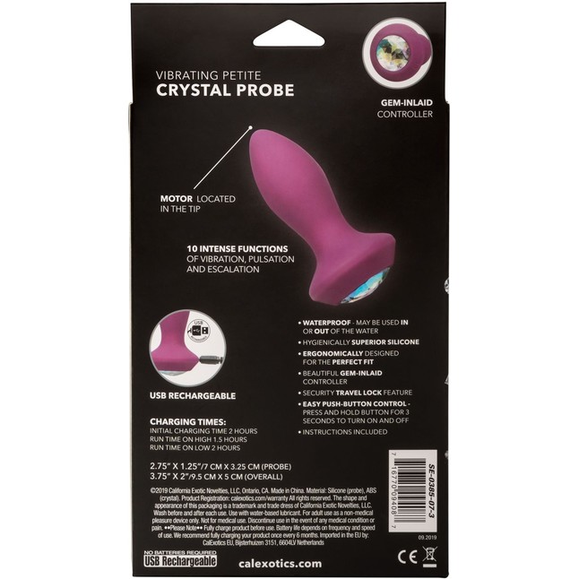 Фиолетовая анальная вибропробка с кристаллом Vibrating Petite Crystal Probe - 9,5 см - Power Gem. Фотография 6.