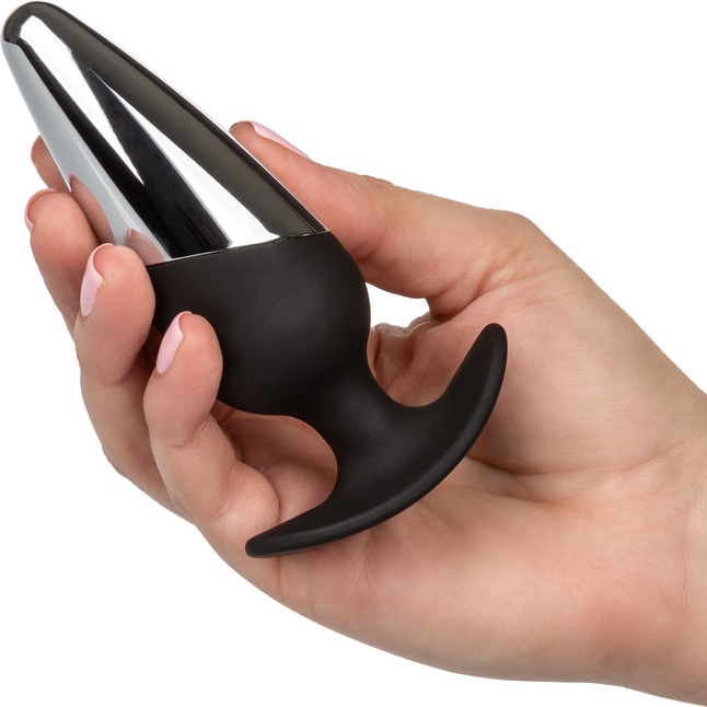 Серебристо-черная анальная пробка Executive Plug - 11,5 см - Anal Toys. Фотография 7.