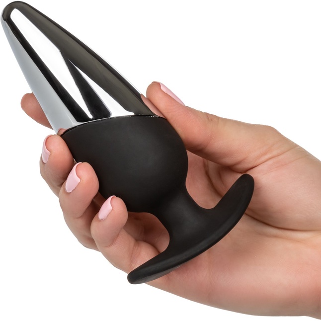 Серебристо-черная анальная пробка Executive Pro Plug - 12,75 см - Anal Toys. Фотография 6.