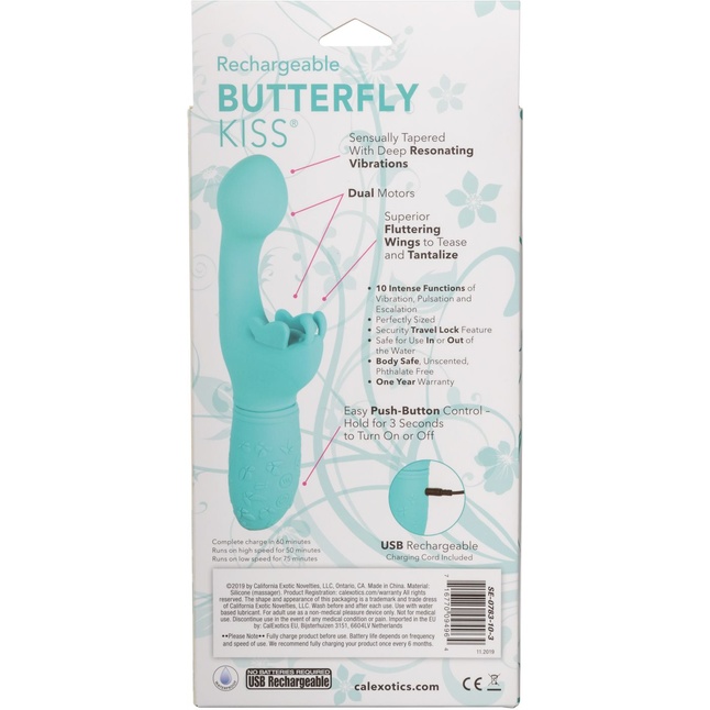 Голубой вибратор-кролик Rechargeable Butterfly Kiss. Фотография 10.