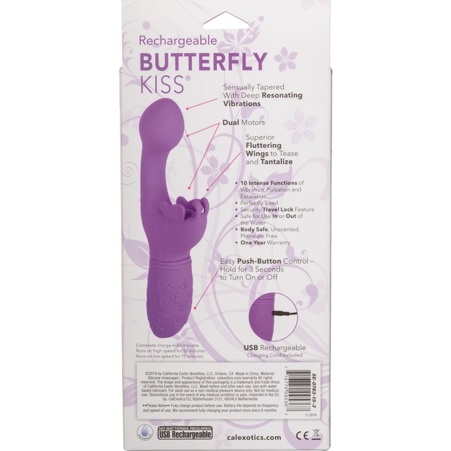 Фиолетовый вибратор-кролик Rechargeable Butterfly Kiss. Фотография 10.