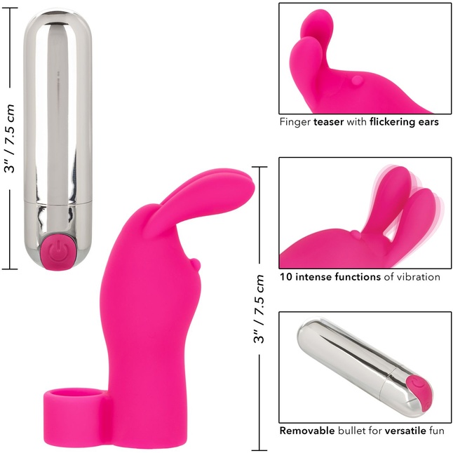 Розовая пулька-насадка на палец Finger Bunny - 8,25 см - Intimate Play. Фотография 7.