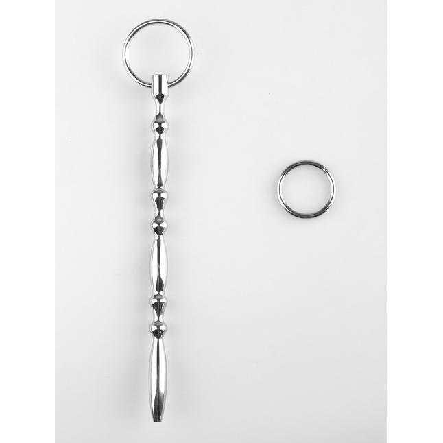 Серебристый фигурный уретральный стимулятор с кольцом - 20,5 см. Фотография 2.