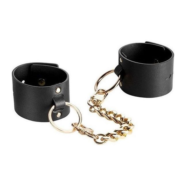 Черные наручники Wide Cuffs на цепочке. Фотография 2.