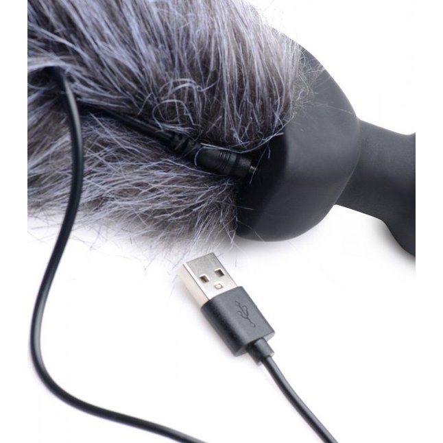 Черная анальная вибропробка с серым лисьим хвостом Grey Fox Tail Vibrating Anal Plug - Tailz. Фотография 2.
