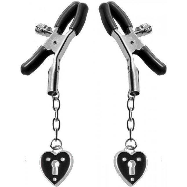 Зажимы на соски с подвесками-замками Charmed Heart Padlock Nipple Clamps - Master Series