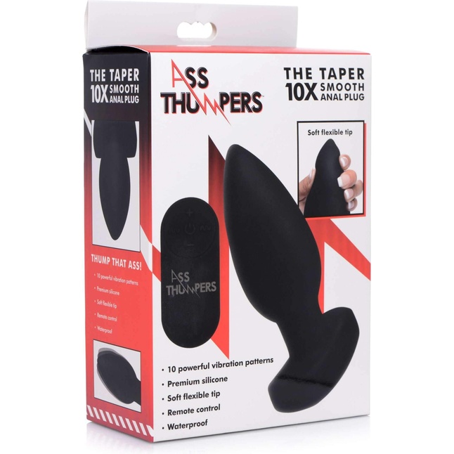 Черная анальная вибропробка с пультом ДУ The Taper 10X - 13 см - Ass Thumpers. Фотография 5.