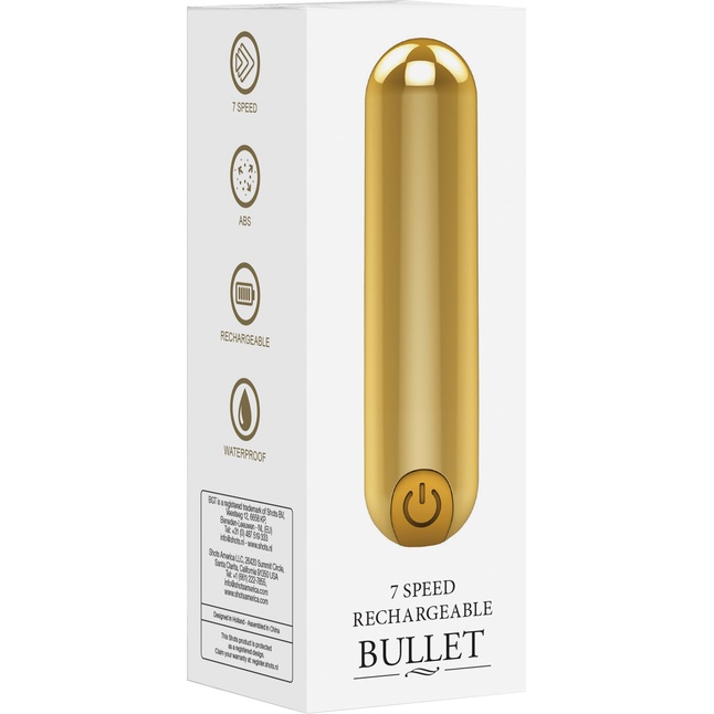 Золотистая перезаряжаемая вибропуля 7 Speed Rechargeable Bullet - 7,7 см - Be Good Tonight. Фотография 6.
