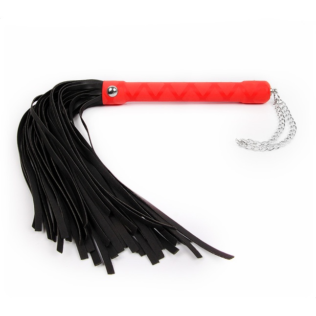 Черная многохвостая плеть-флоггер с красной ручкой - 40 см