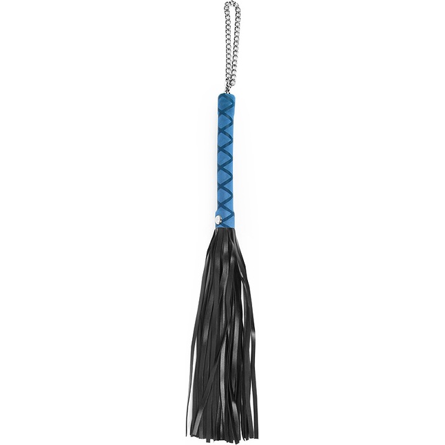 Черная многохвостая плеть-флоггер с синей ручкой - 40 см