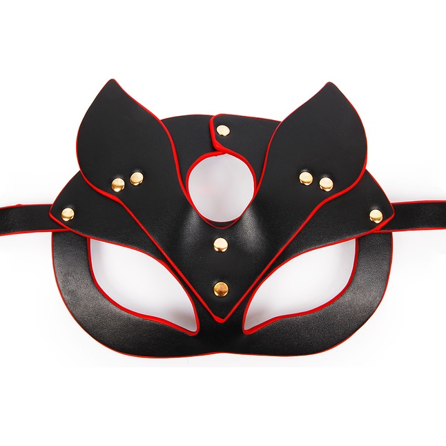 Черно-красная игровая маска с ушками. Фотография 2.