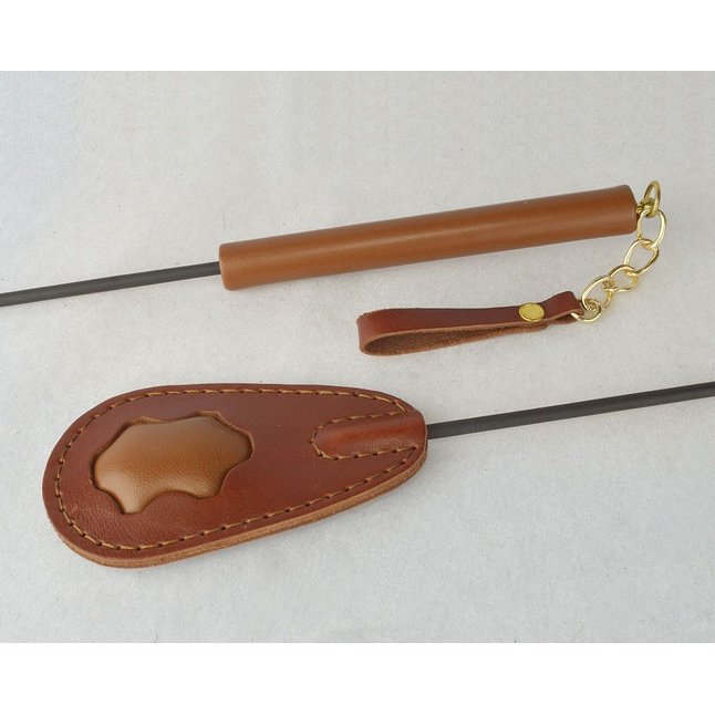Коричневый стек с кожаным шлепком и рукоятью - 65 см - BDSM accessories