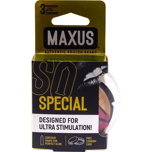Презервативы с точками и рёбрами в пластиковом кейсе MAXUS AIR Special - 3 шт