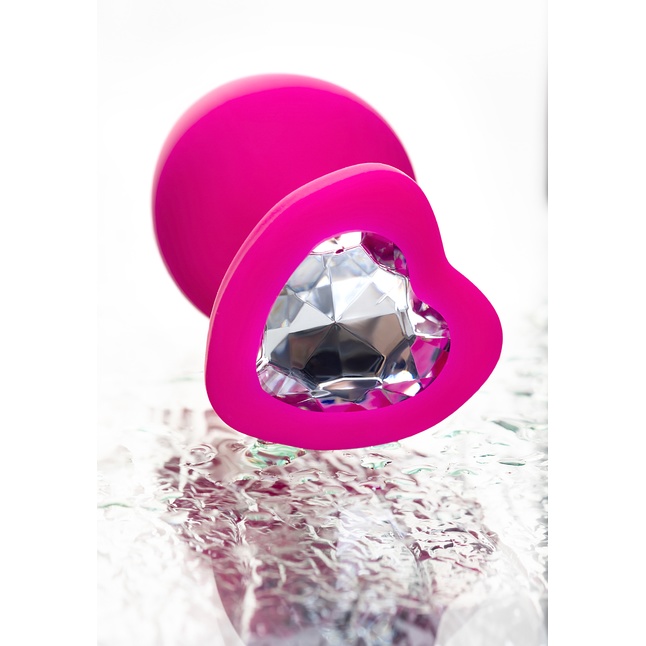 Розовая анальная втулка Diamond Heart с прозрачным кристаллом - 9,5 см - ToDo. Фотография 8.
