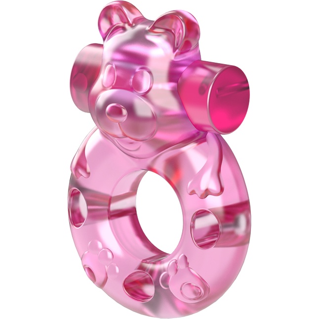 Розовое эрекционное виброкольцо на пенис Pink Bear. Фотография 2.