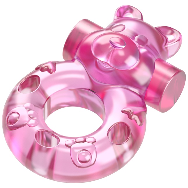 Розовое эрекционное виброкольцо на пенис Pink Bear. Фотография 3.