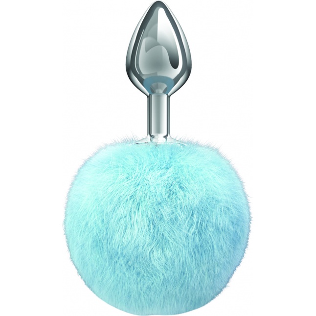 Серебристая анальная пробка с голубым пушистым хвостиком Twinkle - Diamond