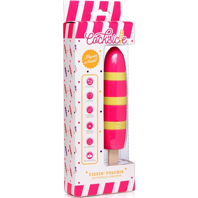 Ярко-розовый вибростимулятор-эскимо 10X Popsicle Vibrator - 21,6 см - Cocksicle. Фотография 2.