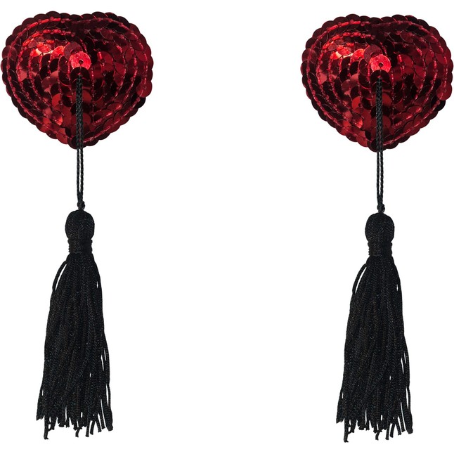 Красные пэстисы-сердечки Gipsy с черными кисточками - Burlesque. Фотография 2.