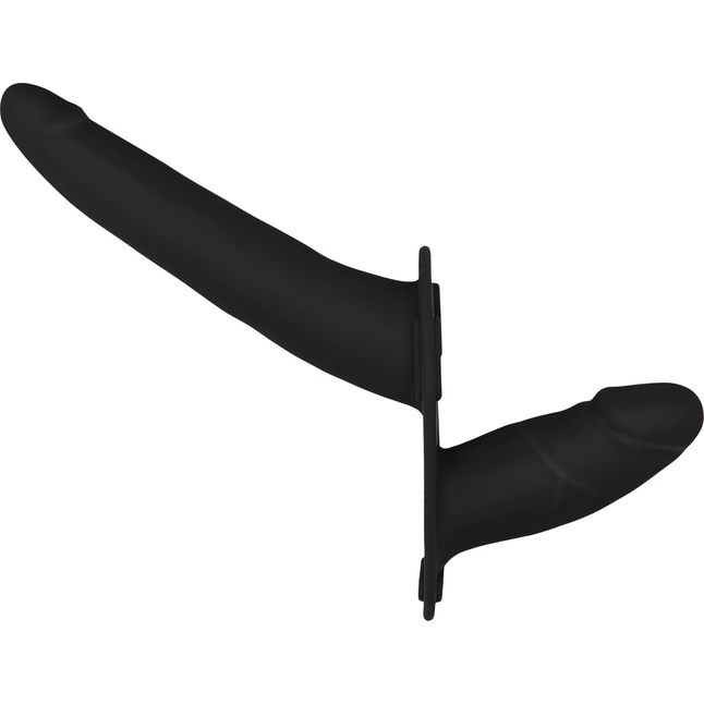 Черный двойной страпон Adjustable на ремешках - 16 см - Ouch!. Фотография 2.