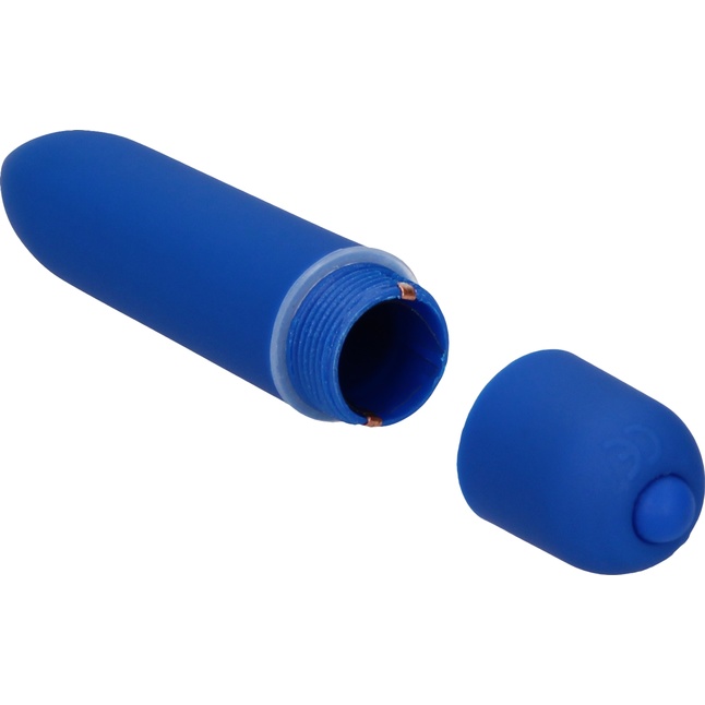Синяя удлинённая вибропуля Power Bullet Black - 8,3 см - Shots Toys. Фотография 3.