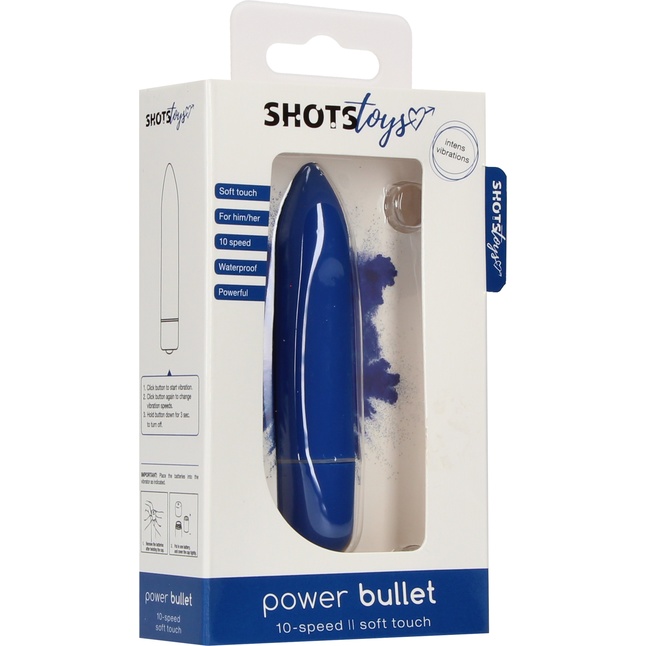 Синяя удлинённая вибропуля Power Bullet Black - 8,3 см - Shots Toys. Фотография 4.