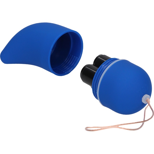 Синее виброяйцо Medium Wireless Vibrating G-Spot Egg с пультом - 7,5 см - Shots Toys. Фотография 4.