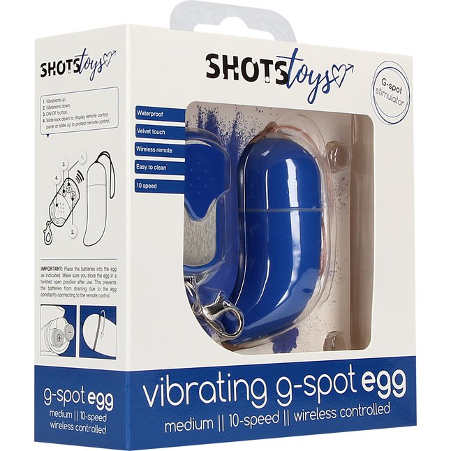Синее виброяйцо Medium Wireless Vibrating G-Spot Egg с пультом - 7,5 см - Shots Toys. Фотография 6.