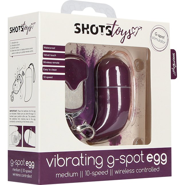 Фиолетовое виброяйцо Medium Wireless Vibrating G-Spot Egg с пультом - 7,5 см - Shots Toys. Фотография 6.