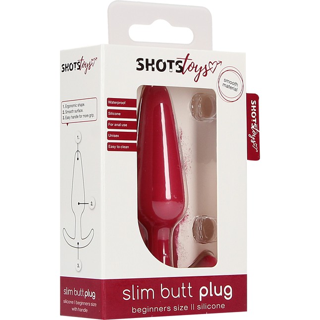 Красная анальная пробка для ношения Slim Butt Plug - 8,3 см - Shots Toys. Фотография 4.