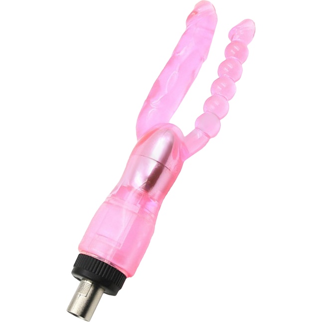 Розовая двойная насадка для секс-машины Machine Gun - 16 см