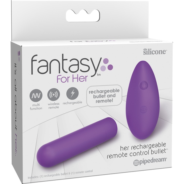 Фиолетовая вибропуля с пультом Rechargeable Remote Control Bullet - 7,62 см - Fantasy For Her. Фотография 5.