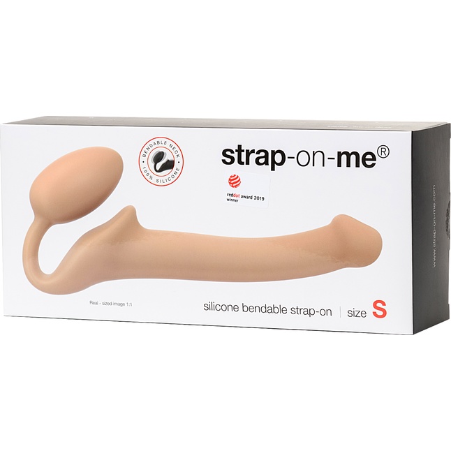 Телесный безремневой страпон Silicone Bendable Strap-On - size S. Фотография 7.