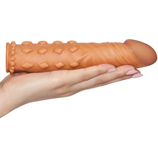 Коричневая насадка-удлинитель Add 2 Pleasure X Tender Penis Sleeve - 18 см. Фотография 3.