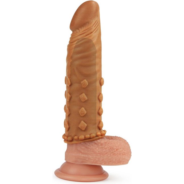 Коричневая насадка-удлинитель Add 2 Pleasure X Tender Penis Sleeve - 18 см. Фотография 4.