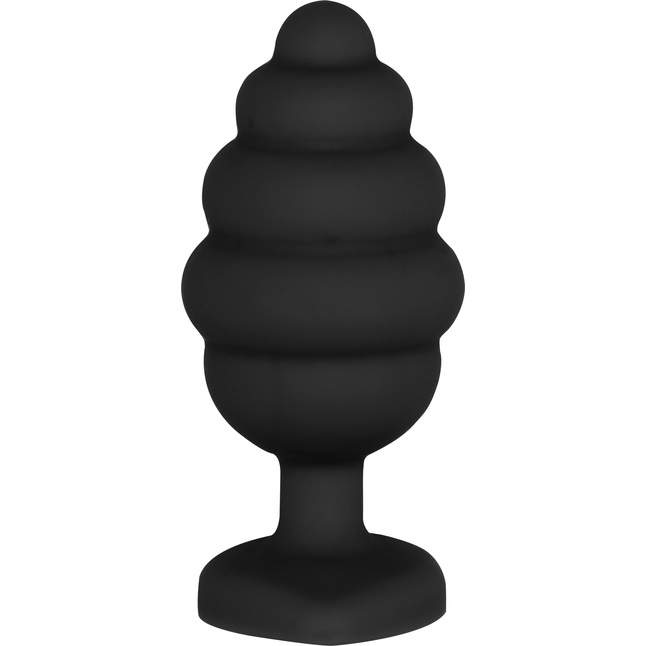 Черная анальная пробка Extra Large Ribbed Diamond Heart Plug - 9,6 см - Ouch!. Фотография 3.