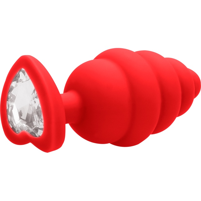 Красная анальная пробка Extra Large Ribbed Diamond Heart Plug - 9,6 см - Ouch!. Фотография 2.