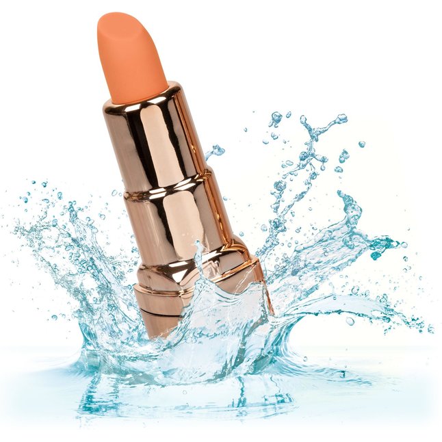 Золотистый вибратор-помада с оранжевым мягким кончиком Hide Play Rechargeable Lipstick. Фотография 7.