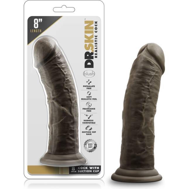 Коричневый фаллоимитатор 8 Inch Cock With Suction Cup - 20,3 см - Dr. Skin. Фотография 6.