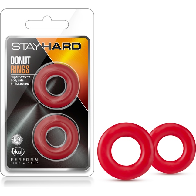 Набор из 2 красных эрекционных колец Stay Hard Donut Rings - Stay Hard