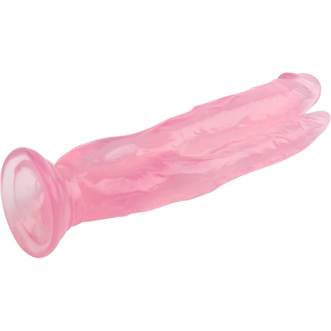 Розовый анально-вагинальный фаллоимитатор - 20 см - Hi-Rubber. Фотография 3.