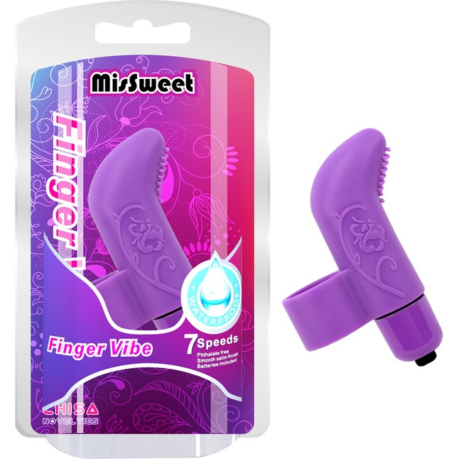 Фиолетовая вибронасадка на палец MisSweet - 7,4 см - Mis Sweet. Фотография 3.