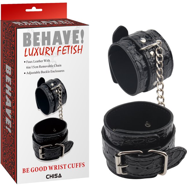 Черные наручники Be good Wrist Cuffs - Behave!. Фотография 3.