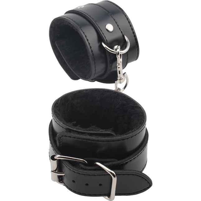 Черные наручники Obey Me Leather Hand Cuffs - Behave!. Фотография 2.