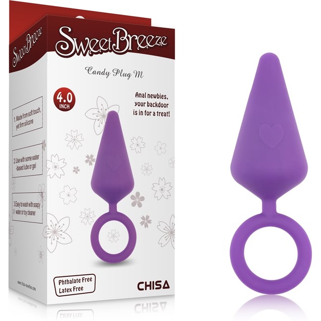 Фиолетовая анальная пробка с кольцом Candy Plug M - 10,1 см - Sweet Breeze