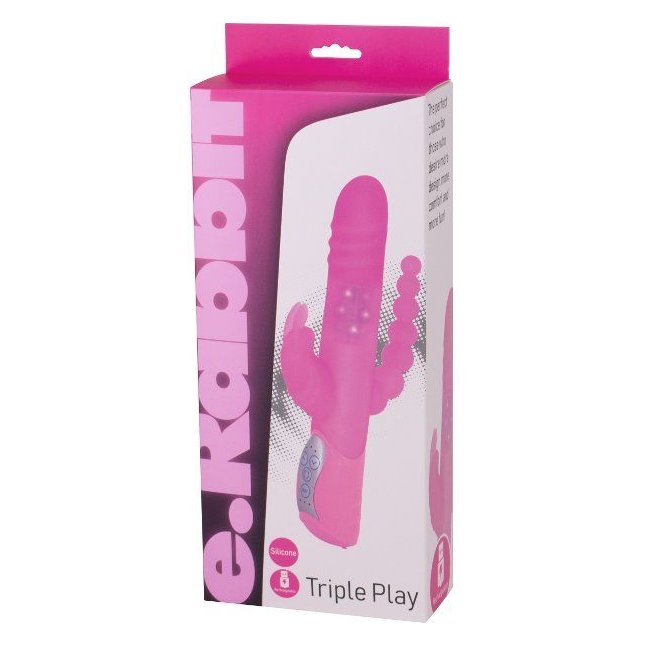 Розовый вибратор-кролик с анальным отростком E-RABBIT TRIPLE PLAY - 19 см. Фотография 2.