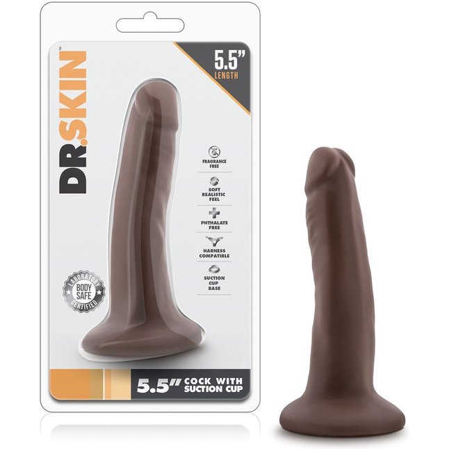 Коричневый фаллоимитатор 5.5 Inch Cock With Suction Cup - 14 см - Dr. Skin. Фотография 2.