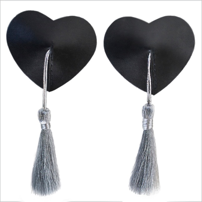 Черные пэстисы-сердечки с серебристыми кисточками. Фотография 2.